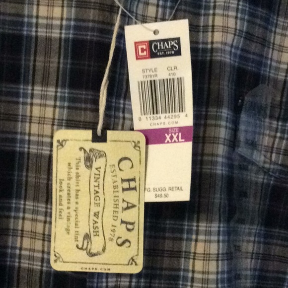 NWT Men’s CHAPS vintage wash blue plaid shirt XXL - Picture 4 of 4